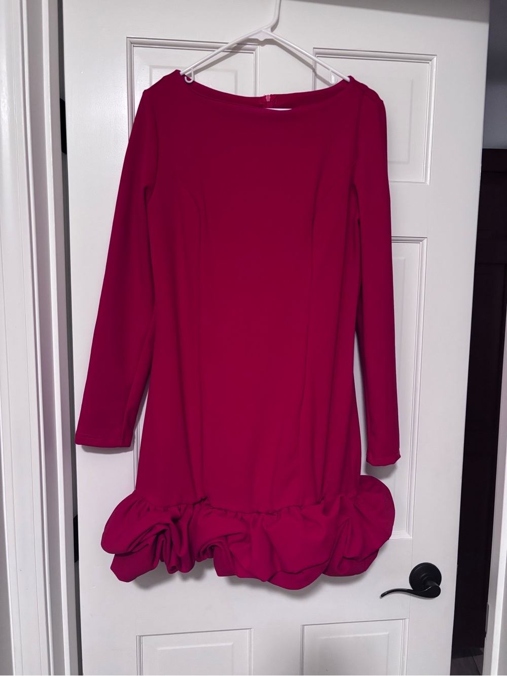 Long-Sleeve Ruffle-Hem Dress in Red